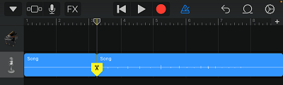 GarageBand 中的歌曲在起点处拆分