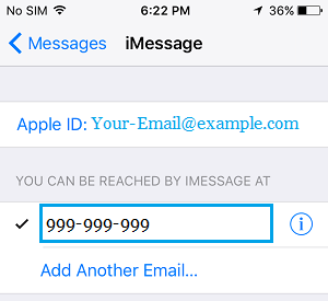 iMessages 的电话号码