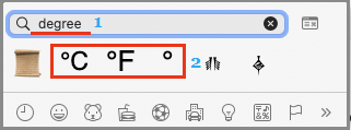使用表情符号键盘在 Mac 上插入度数符号