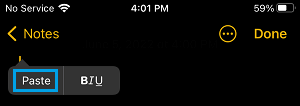 iPhone Notes App 中的粘贴选项