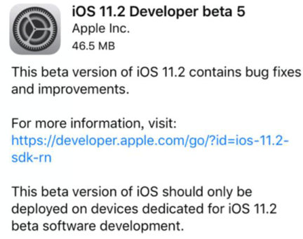 iOS11.2 Beta5更新了什么？iOS11.2 Beta5有什么新功能