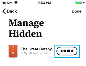 在 iPhone 上取消隐藏隐藏的书