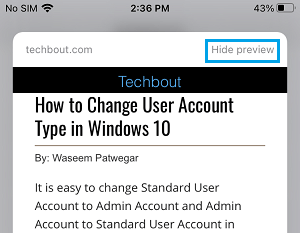 在 iPhone 上的 Safari 浏览器中隐藏预览选项