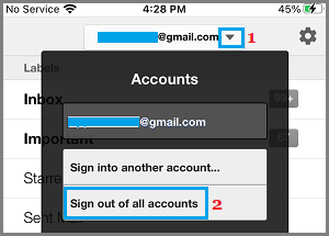 退出 Gmail 应用程序中的所有帐户选项