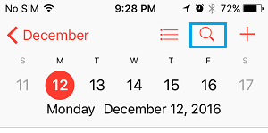 iPhone 日历应用程序中的搜索选项