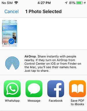 在 iPhone 上使用 AirDrop 和其他应用程序共享屏幕截图