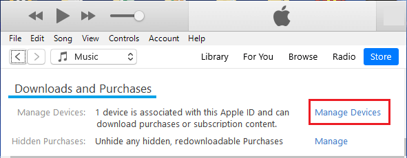 iTunes 中的管理设备选项