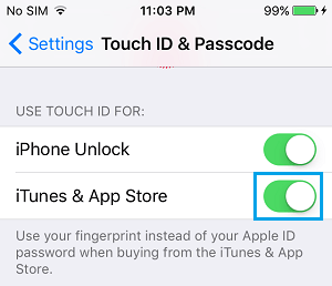 打开 iPhone 解锁的 Touch ID